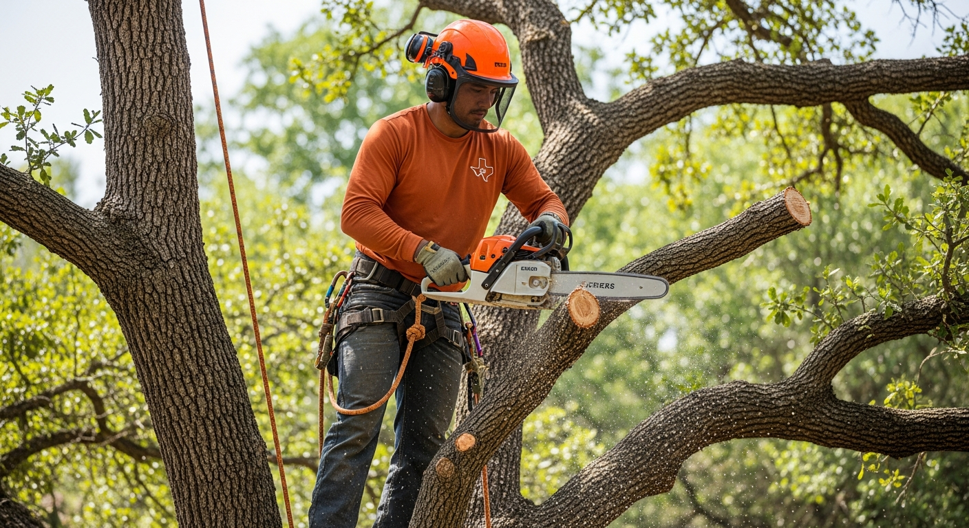 Tree service crew at work in Austin